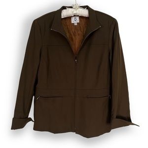 Renfrew Brown Jacket Zip Up Blazer Coat Lined Shoulder Pads Pocket Career Sz 12